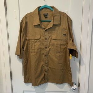 Stanley Shirt Men 2 XL Button-Up Brown Pockets Short Sleeve Outdoor Workwear